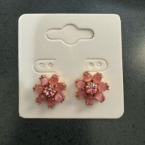 Flower Earrings - pink center stone w/pink tigers eye encircling